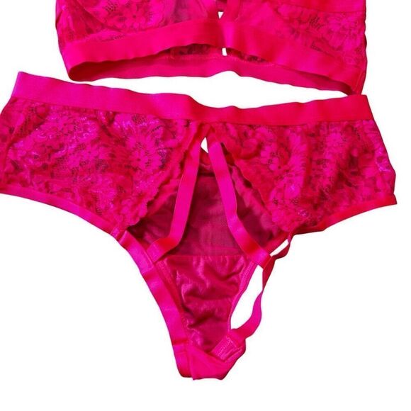 Torrid Womens 0 US Large Floral Lace Strappy Bralette 00 US Medium Panty Pink - Picture 6 of 10